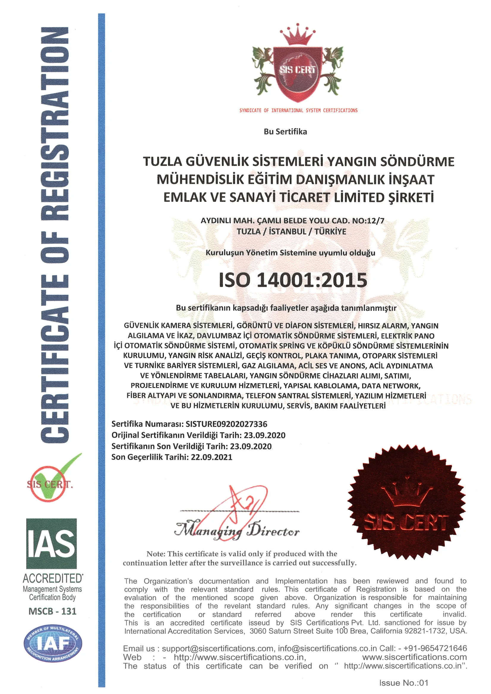 ISO 14001:2015 Çevre Yönetim Sistemi