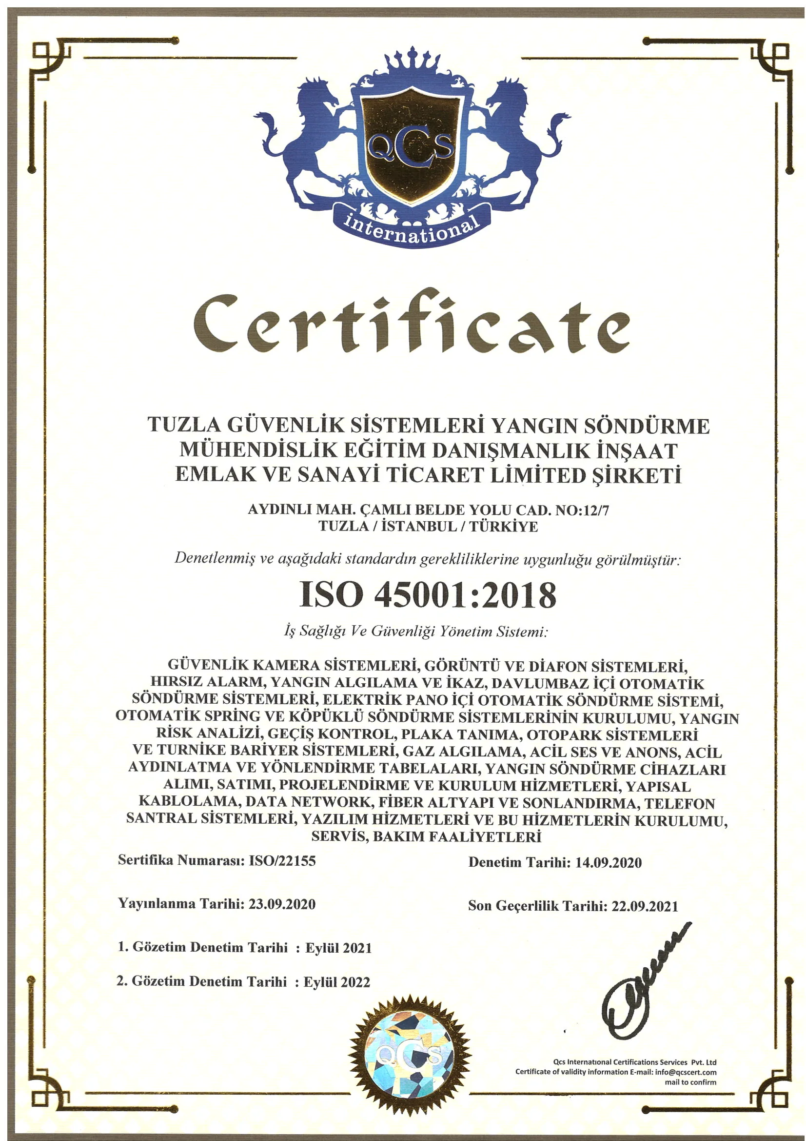 ISO 45001:2018 İş Sağlığı ve Güvenliği Yönetim Sistemi